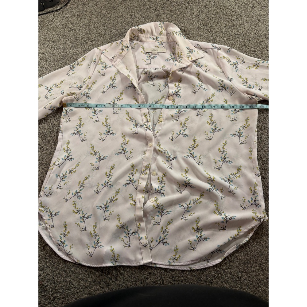 LOFT Blouse Womens MP White Floral Button Down Long Sleeve Petite Cottagecore - Picture 10 of 11